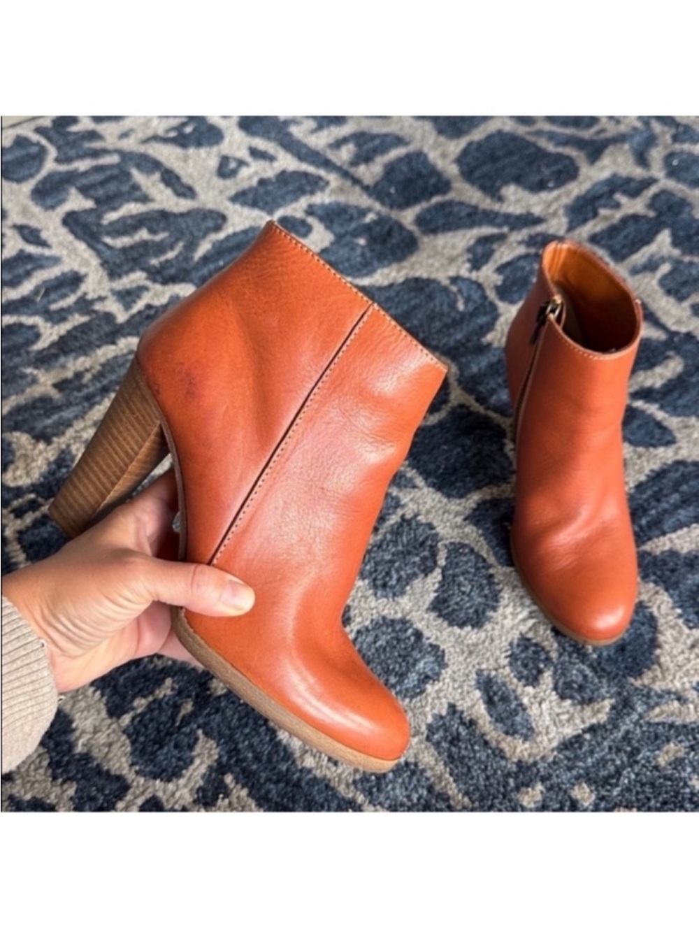 Madewell 1937 Elegant Cognac Brown Italian Leather Ankle Booties Sz 7 Heeled